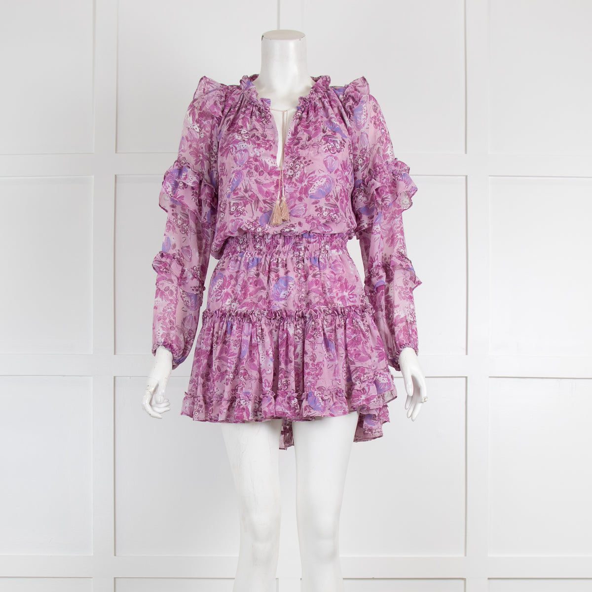 Misa Purple/ Lilac Floral Print Ruffle Mini Dress