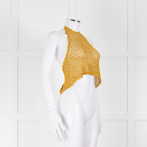 Ganni Gold Crochet Halter Neck Top