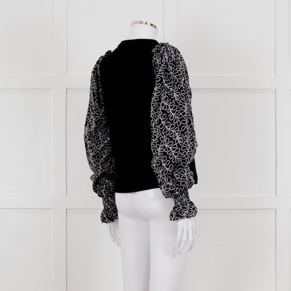 Me + Em Black White Embroidered Sleeves Sweatshirt