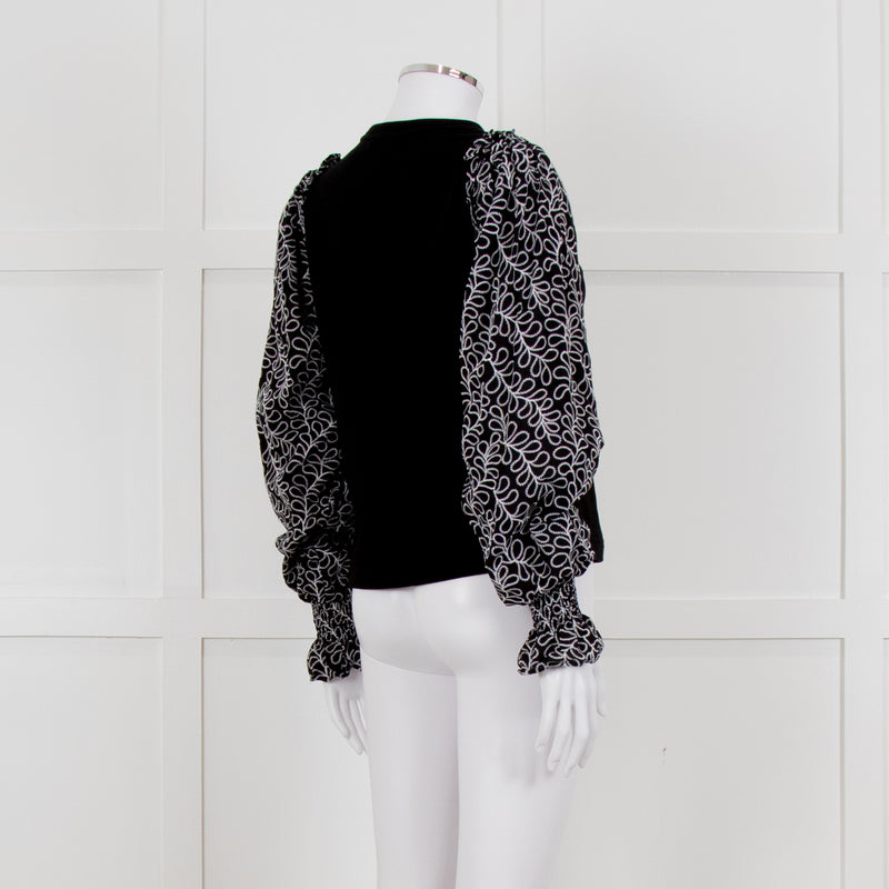 Me + Em Black White Embroidered Sleeves Sweatshirt