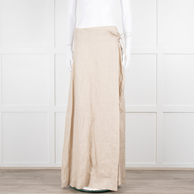 Sarah Pacini Beige Linen Wrap Maxi Skirt