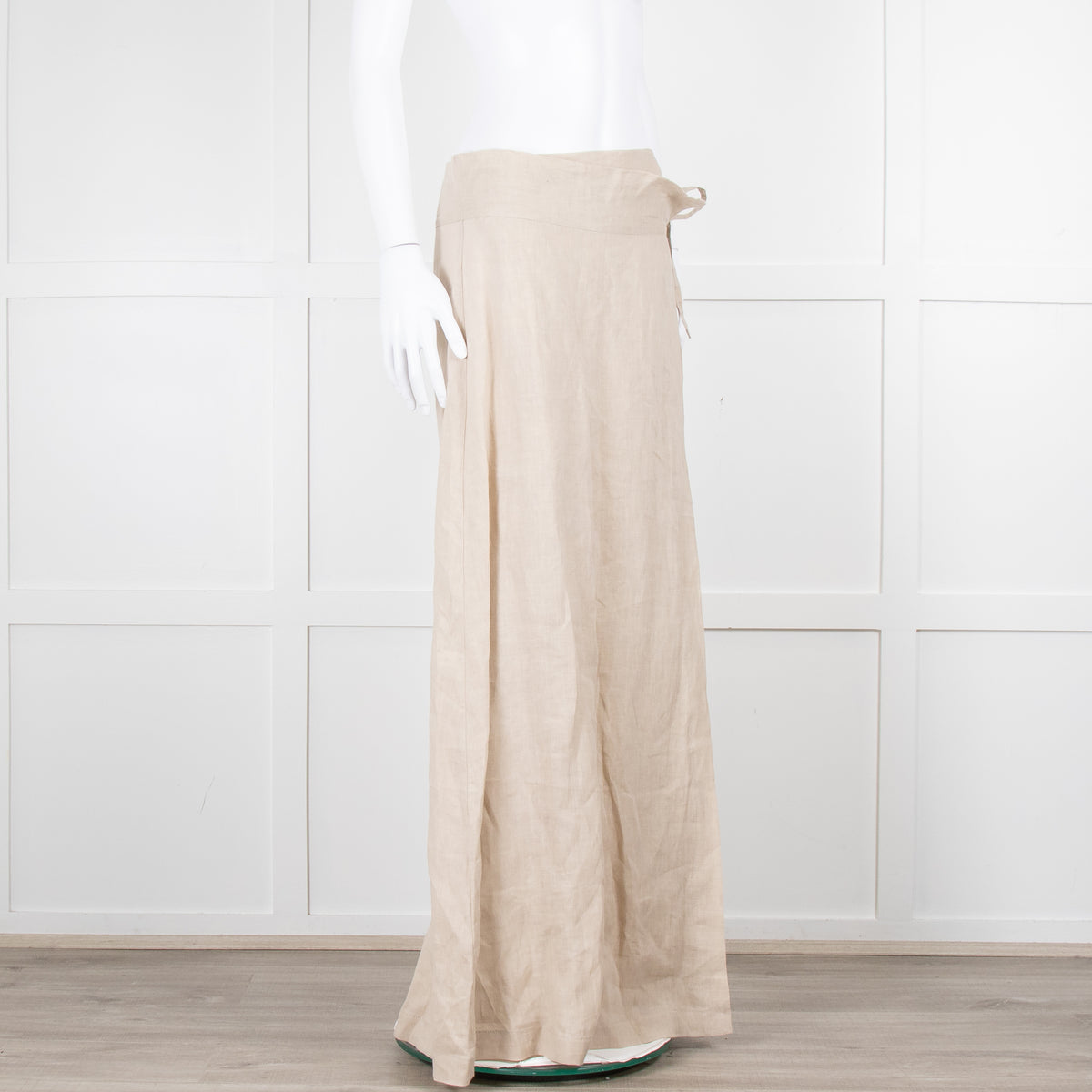 Sarah Pacini Beige Linen Wrap Maxi Skirt