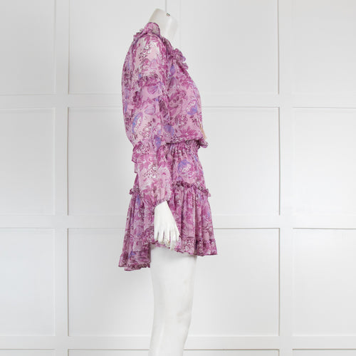 Misa Purple/ Lilac Floral Print Ruffle Mini Dress