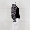 Me + Em Black White Embroidered Sleeves Sweatshirt