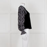 Me + Em Black White Embroidered Sleeves Sweatshirt