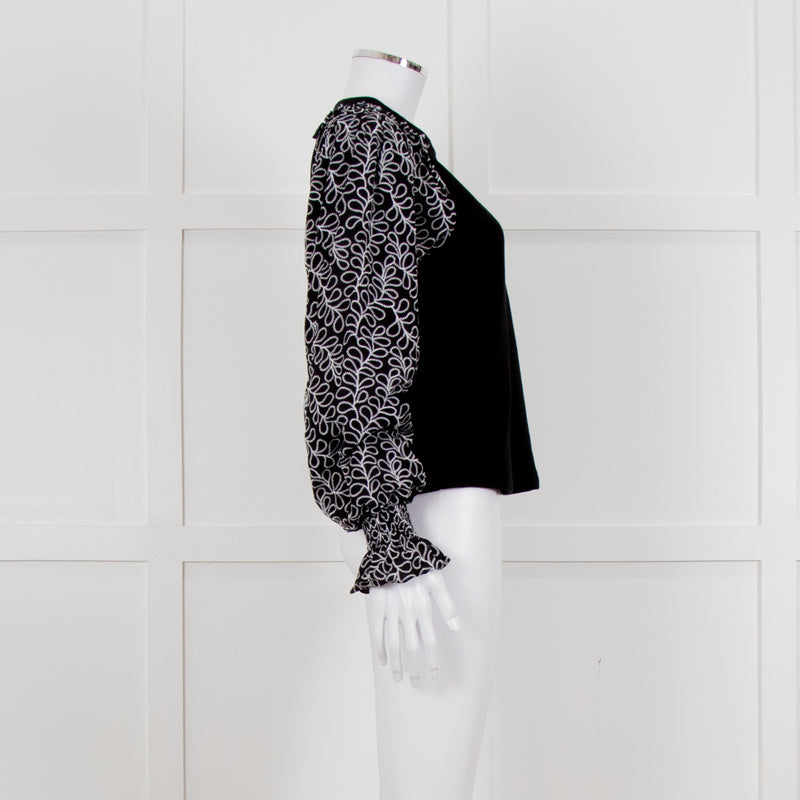 Me + Em Black White Embroidered Sleeves Sweatshirt