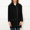 Gerard Darel Black 3/4 Lenth Wool Zip Front Coat With Faux Leather TrimWool