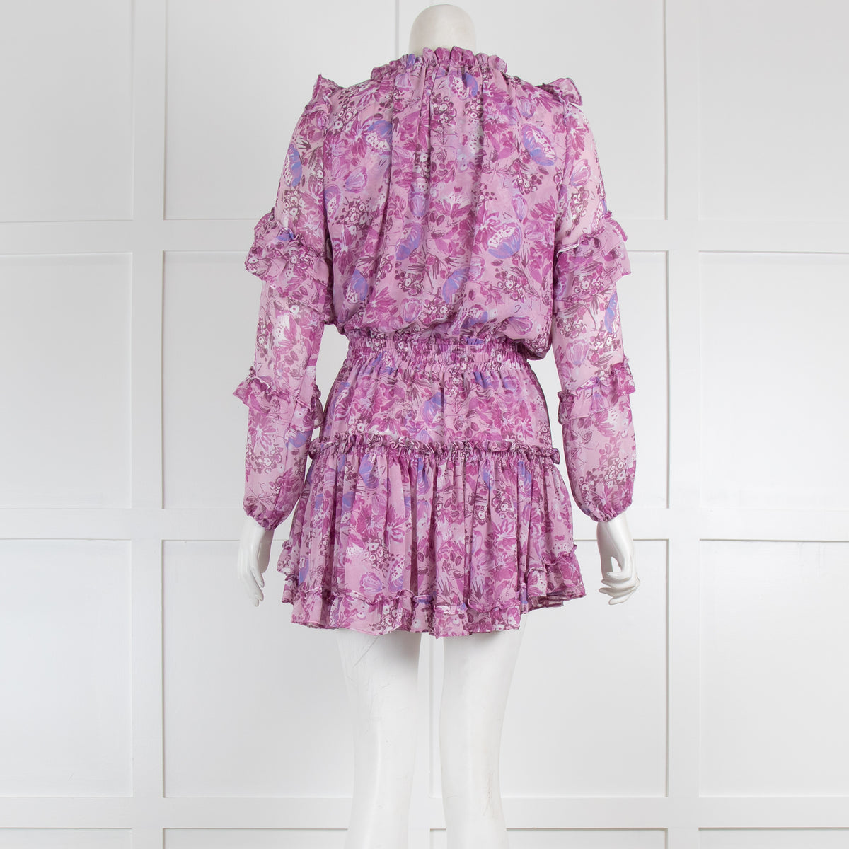 Misa Purple/ Lilac Floral Print Ruffle Mini Dress