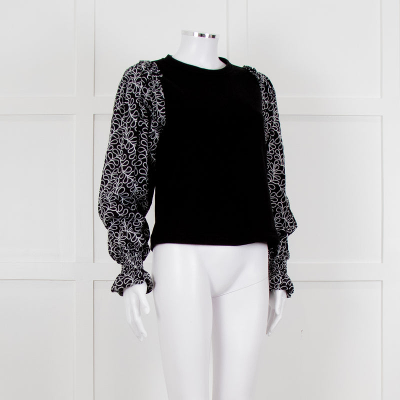 Me + Em Black White Embroidered Sleeves Sweatshirt