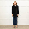 Gerard Darel Black 3/4 Lenth Wool Zip Front Coat With Faux Leather TrimWool