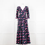 Lexy London Navy Pink Floral Cotton Wrap Maxi Dress