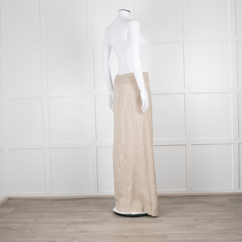 Sarah Pacini Beige Linen Wrap Maxi Skirt