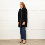 Gerard Darel Black 3/4 Lenth Wool Zip Front Coat With Faux Leather TrimWool