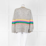 Wyse Grey Rainbow Stripe Mohair Wool Blend Gold Trim Cardigan