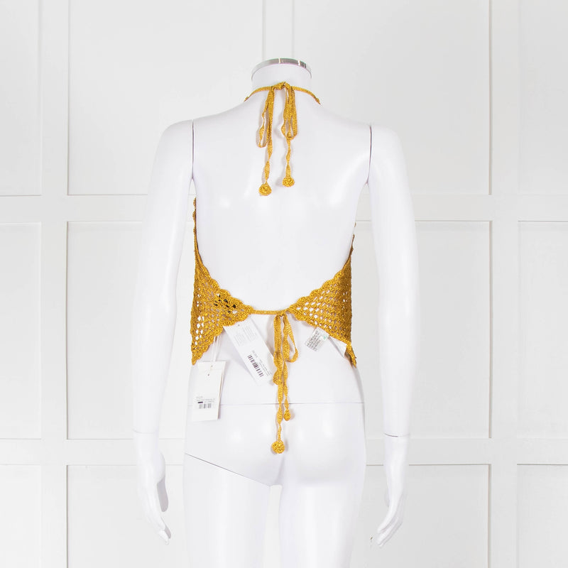 Ganni Gold Crochet Halter Neck Top