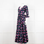 Lexy London Navy Pink Floral Cotton Wrap Maxi Dress