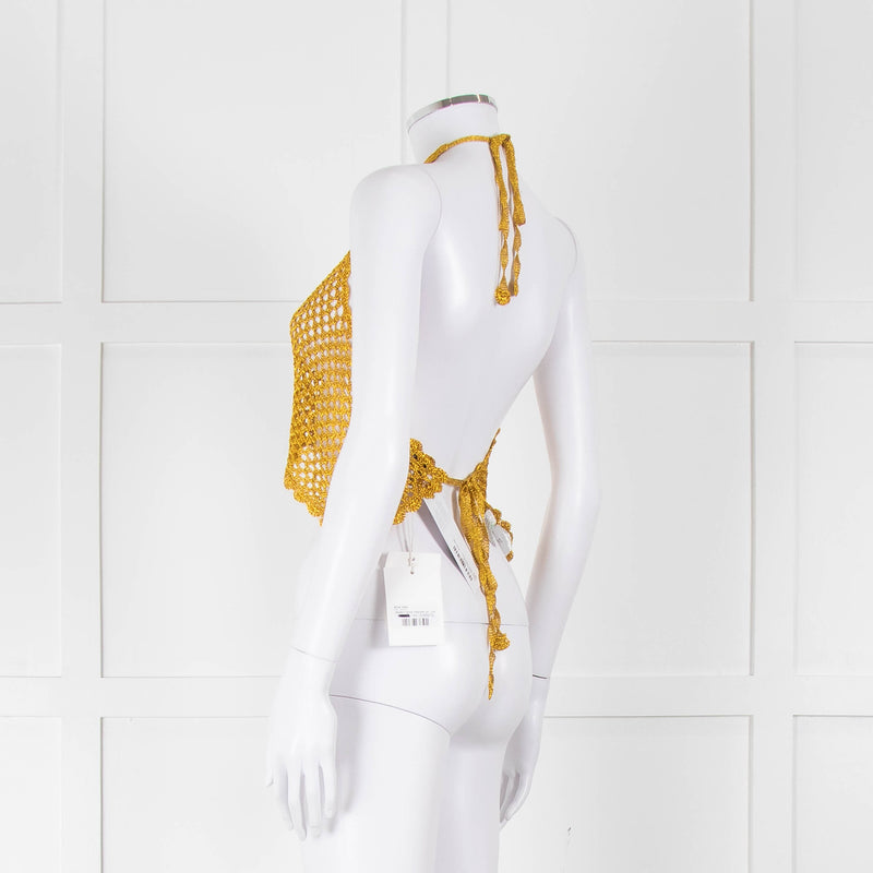 Ganni Gold Crochet Halter Neck Top