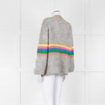 Wyse Grey Rainbow Stripe Mohair Wool Blend Gold Trim Cardigan