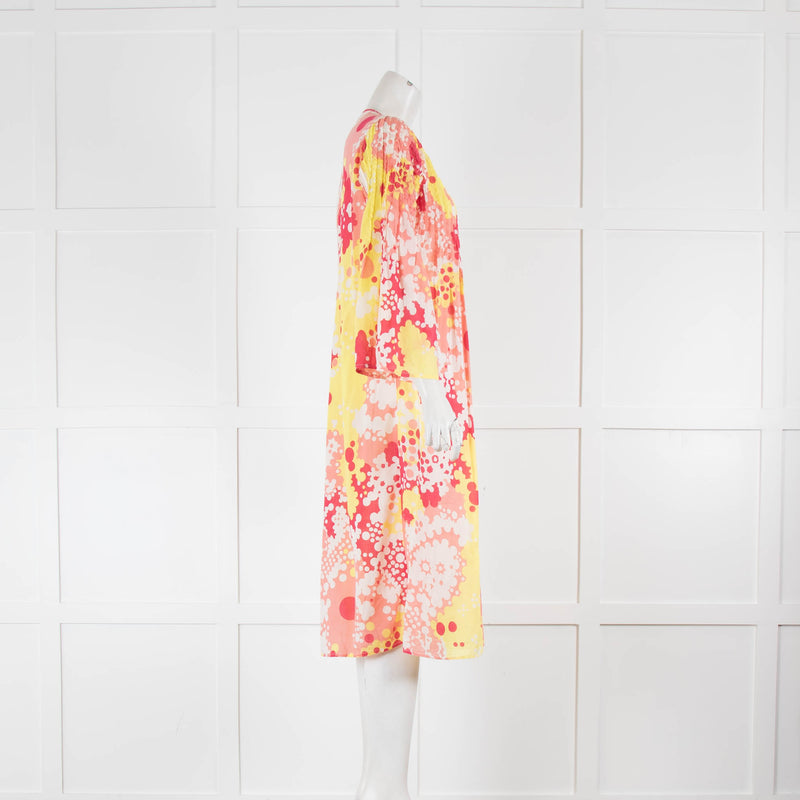 Antik Batik Orange Yellow Red Circle Print Kaftan Dress