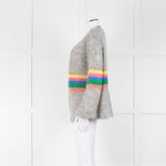 Wyse Grey Rainbow Stripe Mohair Wool Blend Gold Trim Cardigan