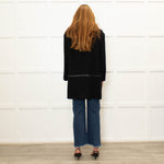 Gerard Darel Black 3/4 Lenth Wool Zip Front Coat With Faux Leather TrimWool