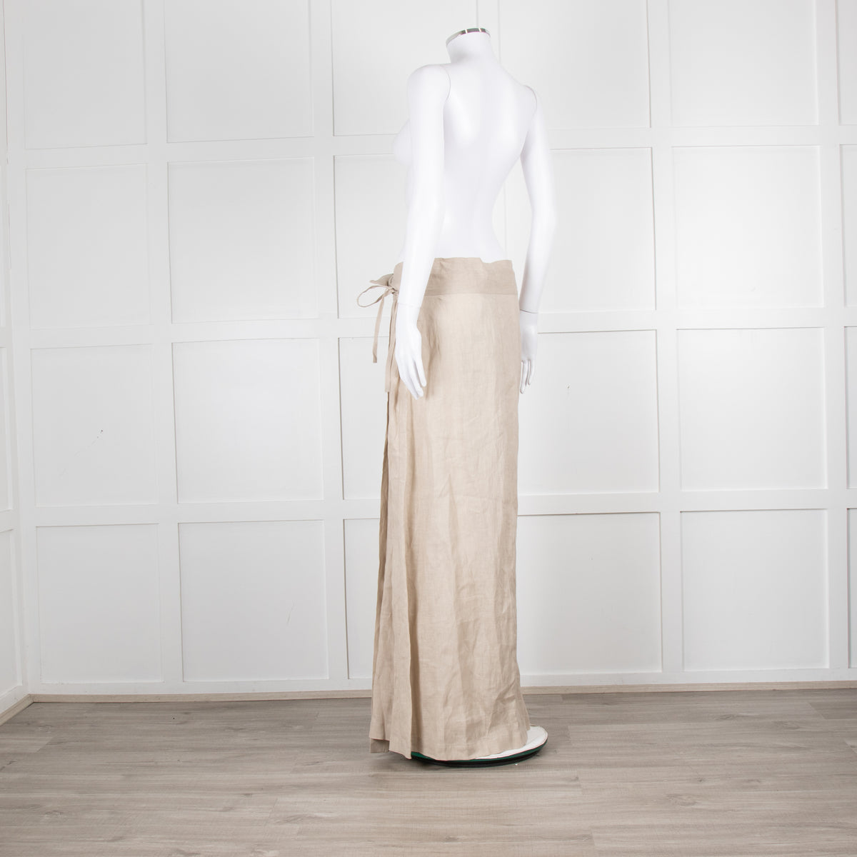 Sarah Pacini Beige Linen Wrap Maxi Skirt