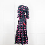Lexy London Navy Pink Floral Cotton Wrap Maxi Dress