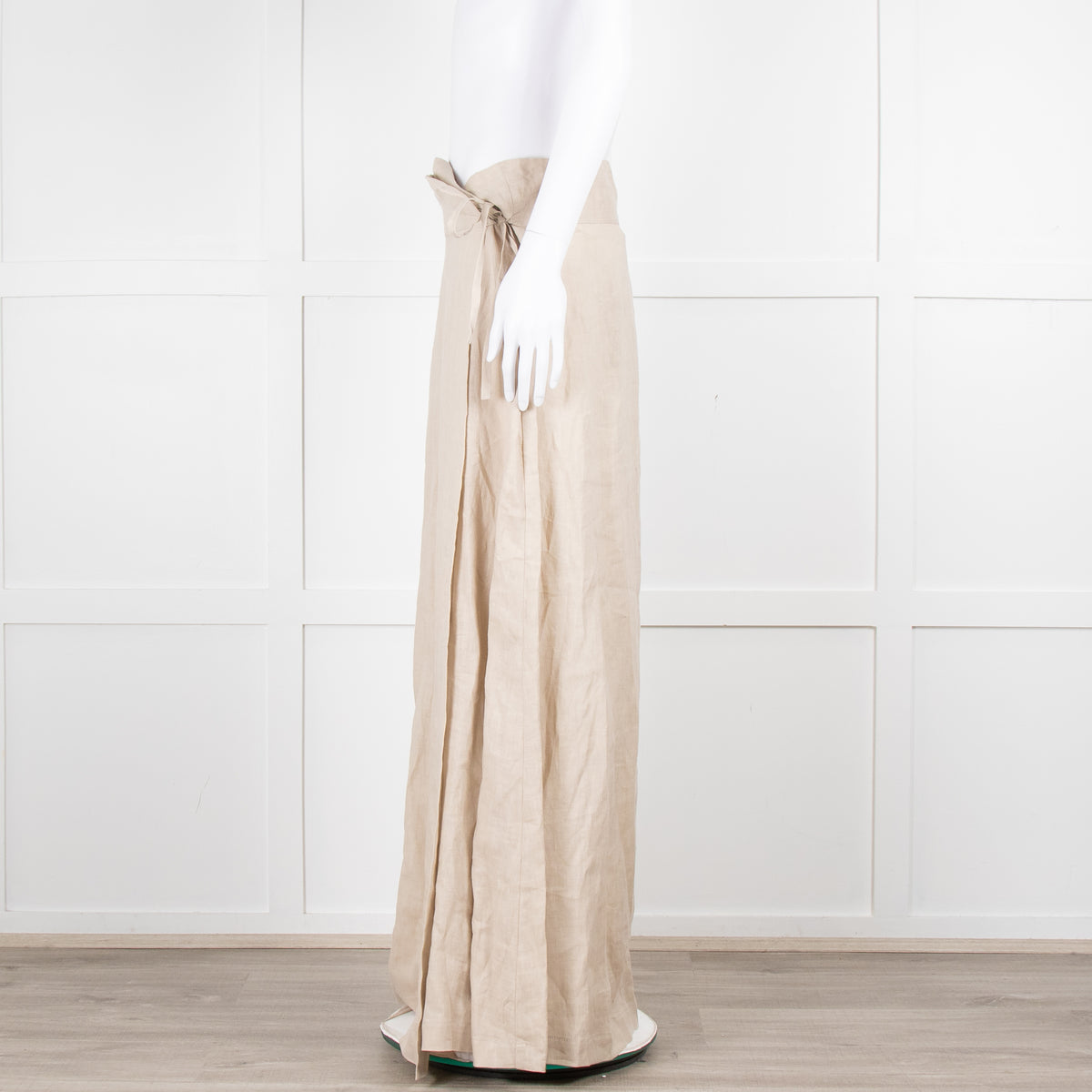 Sarah Pacini Beige Linen Wrap Maxi Skirt