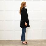 Gerard Darel Black 3/4 Lenth Wool Zip Front Coat With Faux Leather TrimWool