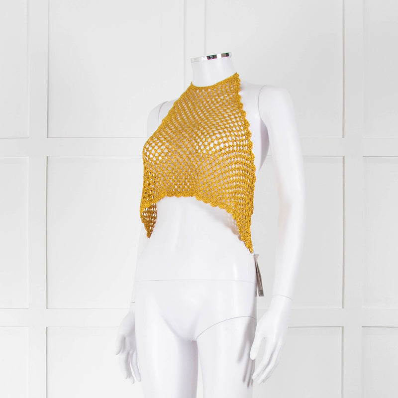 Ganni Gold Crochet Halter Neck Top