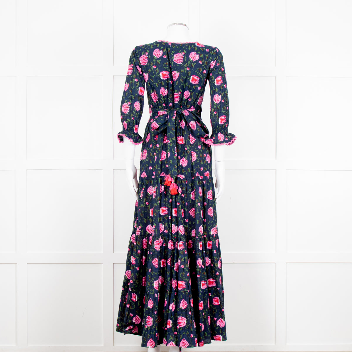 Lexy London Navy Pink Floral Cotton Wrap Maxi Dress