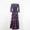 Lexy London Navy Pink Floral Cotton Wrap Maxi Dress