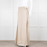 Sarah Pacini Beige Linen Wrap Maxi Skirt