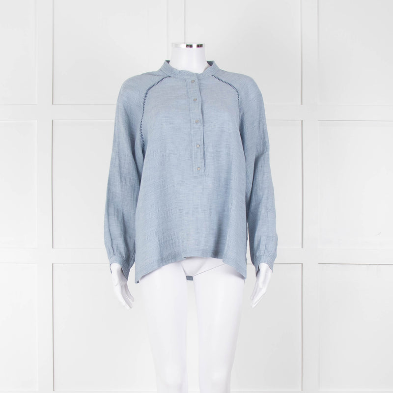 Wrap London Sky Blue Linen Cotton Blend Blouse