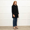 Gerard Darel Black 3/4 Lenth Wool Zip Front Coat With Faux Leather TrimWool