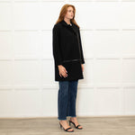 Gerard Darel Black 3/4 Lenth Wool Zip Front Coat With Faux Leather TrimWool