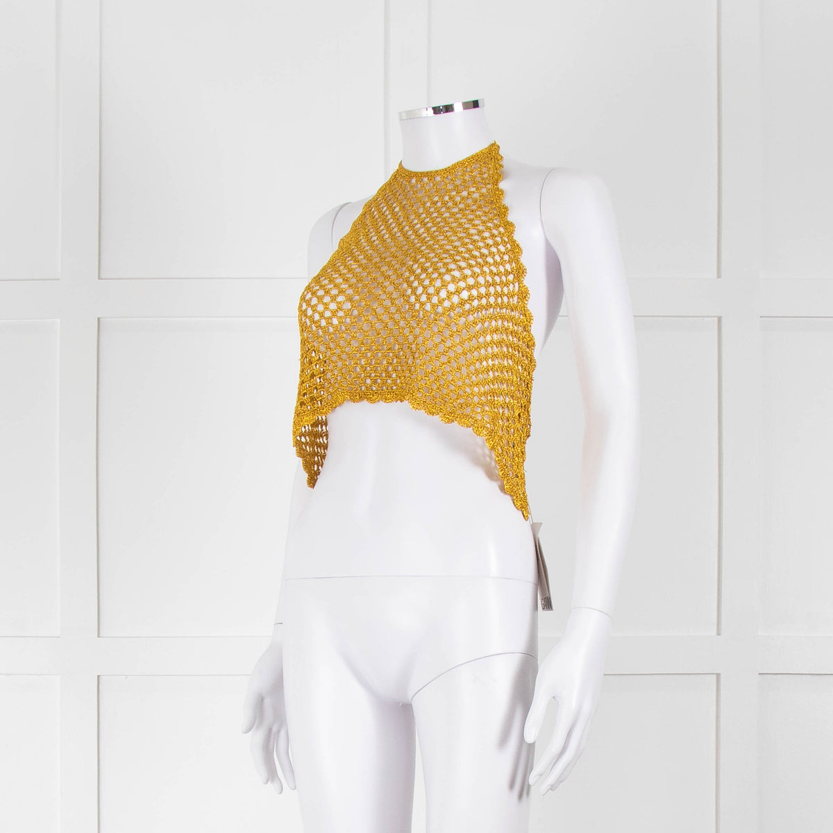 Ganni Gold Crochet Halter Neck Top