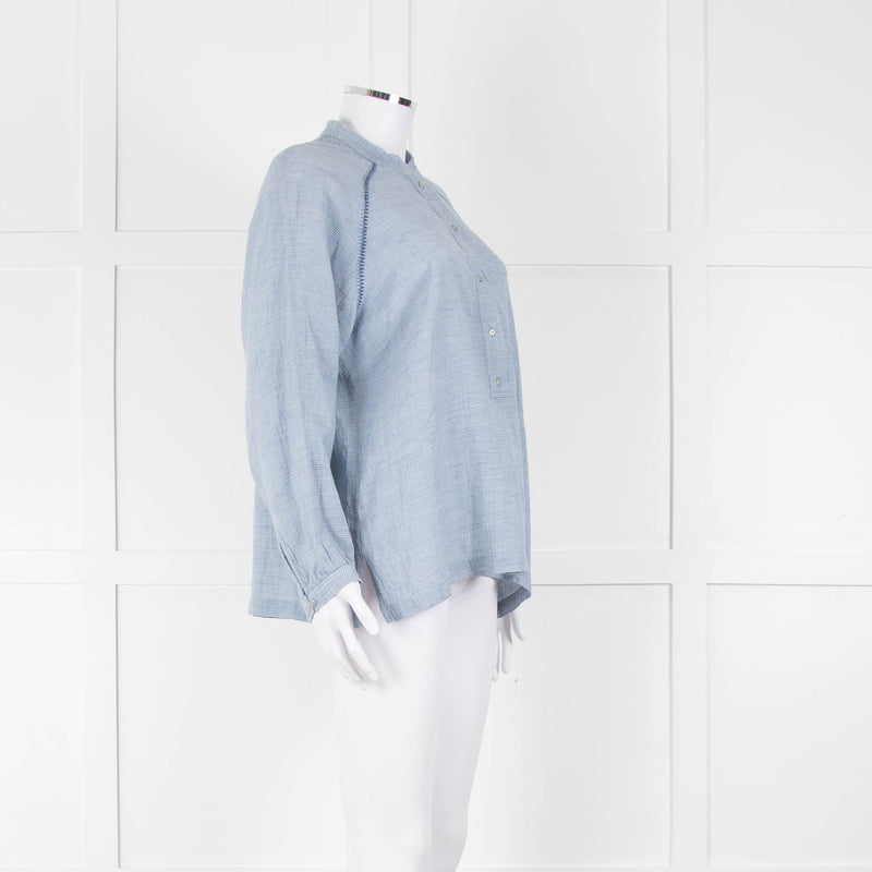 Wrap London Sky Blue Linen Cotton Blend Blouse