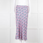 Rouje Pink Blue Floral Midi Skirt