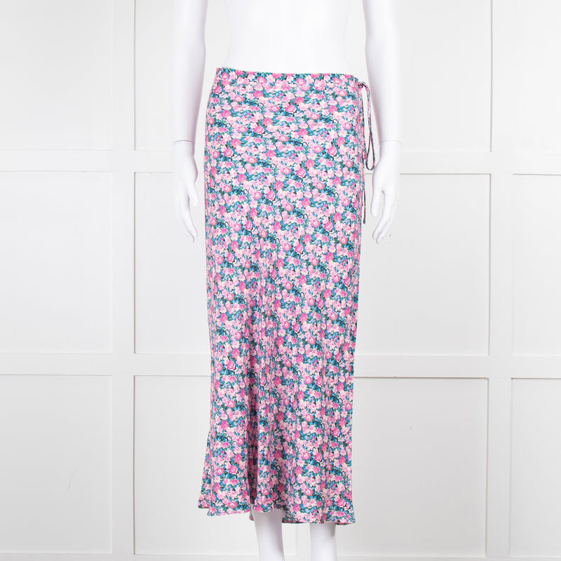 Rouje Pink Blue Floral Midi Skirt