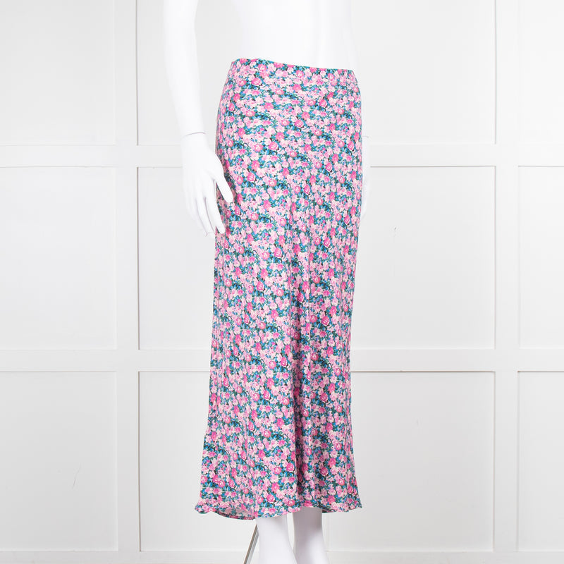 Rouje Pink Blue Floral Midi Skirt