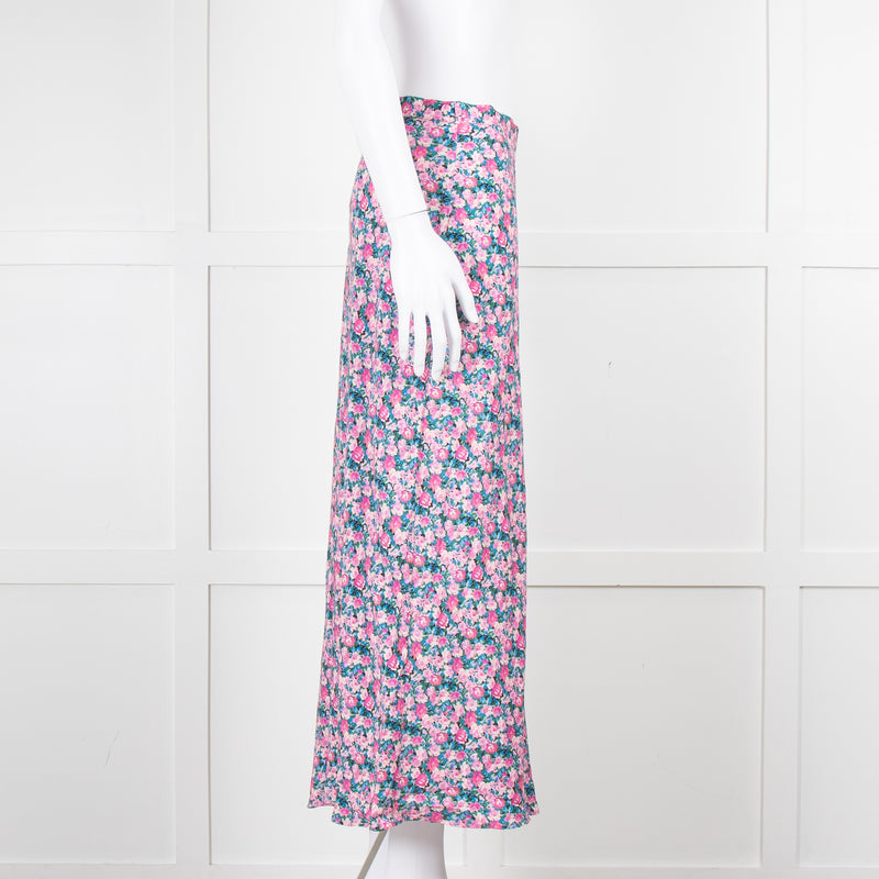 Rouje Pink Blue Floral Midi Skirt