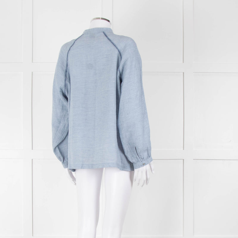 Wrap London Sky Blue Linen Cotton Blend Blouse