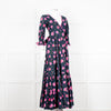 Lexy London Navy Pink Floral Cotton Wrap Maxi Dress
