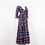 Lexy London Navy Pink Floral Cotton Wrap Maxi Dress