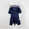 Peter Pilotto Navy White Yellow Lace Neck Trim Cotton Mini Dress