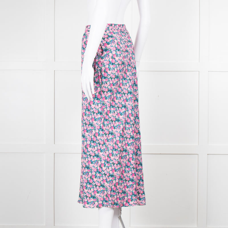 Rouje Pink Blue Floral Midi Skirt