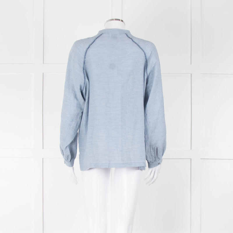 Wrap London Sky Blue Linen Cotton Blend Blouse
