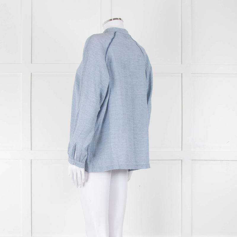 Wrap London Sky Blue Linen Cotton Blend Blouse