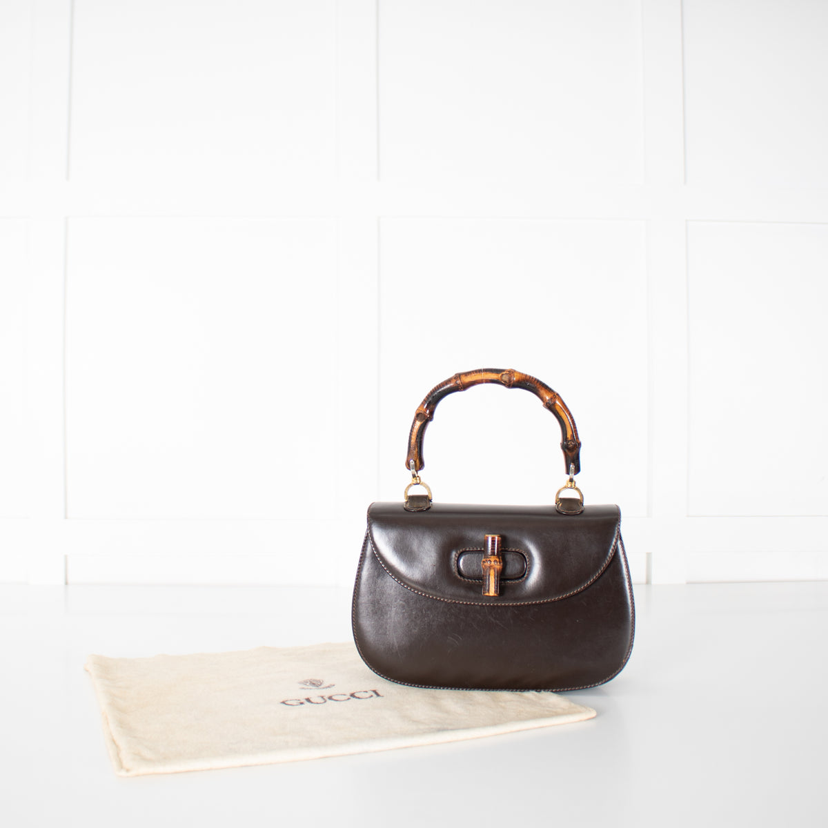 Gucci Brown Leather Vintage Bamboo Handbag